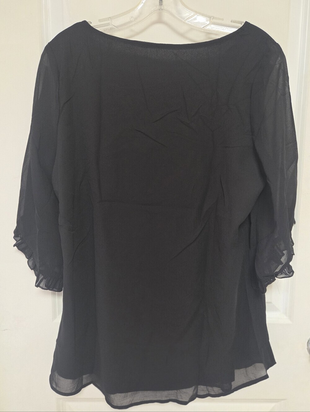 Women's Black Double Layer Ruffle 3/4 Sleeve Top Size Medium - Picture 2 of 3